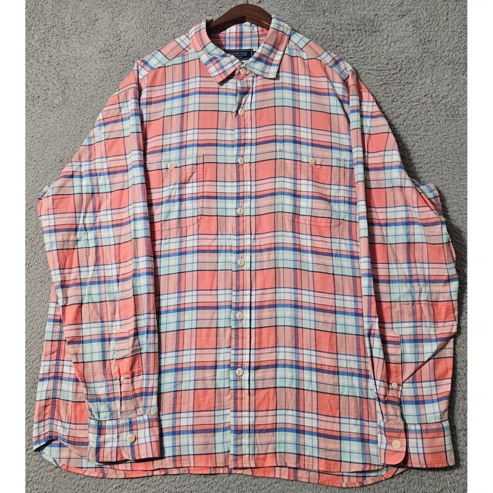 Vineyard Vines Mens Islands Twill Classic Fit Plaid Shirt XL Pink Plaid 1W011306